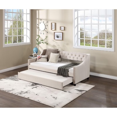 NicBex 78.9" Full Daybed Upholstered Day Bed with Trundle, Wood Frame Sleeper Sofa with Tufted Button and Copper Nail for Apartment