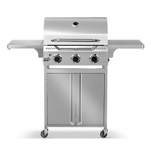R.W FLAME 3-Burner Propane Gas Grill with Side Burner, 24,000 BTU Stainless Steel BBQ,  Cast Iron Grates & Baking Pan for Patio & Outdoor Cooking - 1 of 4