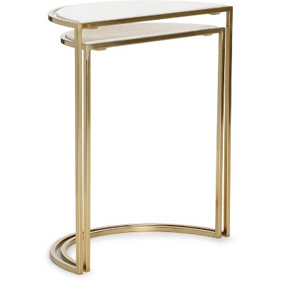 Set of 2 Kingston Nesting Side Tables White/Gold - Adore Decor