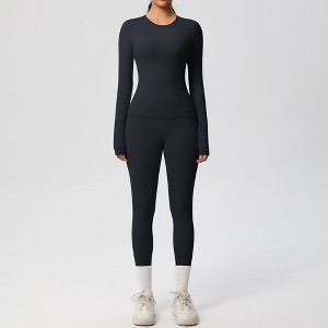 Anna-Kaci Active Women's Long Sleeve Crew Neck Top and High Waist Leggings Set with Slim Fit Design - 1 of 4