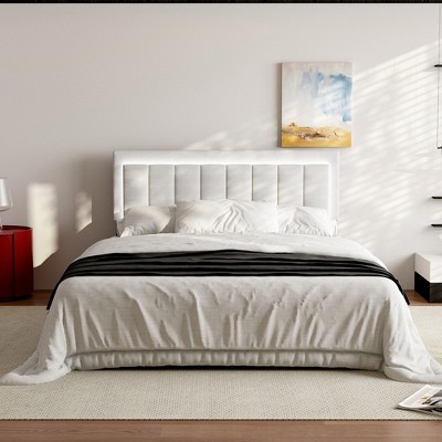 FUFU&GAGA Queen LED Headboard Upholstered,Bedroom Bed Frame,LED Headboard,Durable Fabric & Easy-Clean,TB117 Tested ,Light Gray