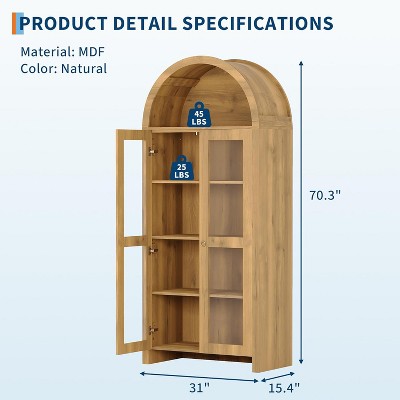 Product detail specifications showing dimensions of cabinet: 70.3 inches height, 31 inches width, 15.4 inches depth