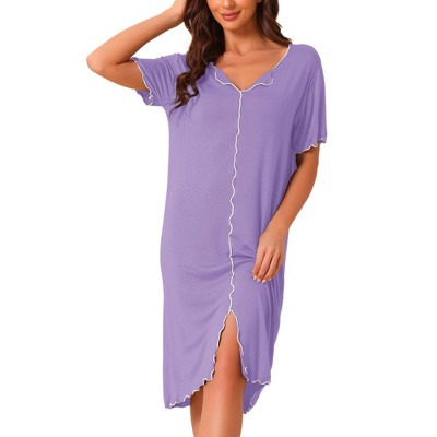 cheibear Women's Ruffled V-Neck Short Sleeve Pullover Pajama Midi Nightgown
