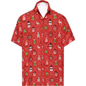 HAPPY BAY Mens Hawaiian Shirts Short Sleeve Button Down Shirt Men's Christmas Shirts Beach Holiday Hawaii Island Shirts for Men Funny - 1 of 4