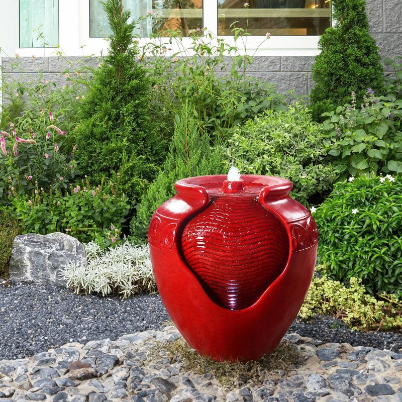 16.93&#34; Glazed Pot Outdoor Floor Fountain with LED Lights - Red - Teamson Home, 4 of 11