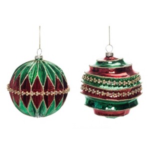 Transpac Glass Red/Green Ornament Set of 2 Christmas Home Decorations - 1 of 1