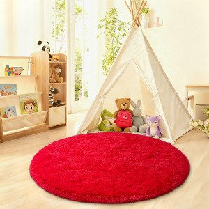 5ft Round Fluffy Area Rug, Soft Shaggy Circle Carpet for Bedroom, Kids Girls Boys Room - 1 of 4