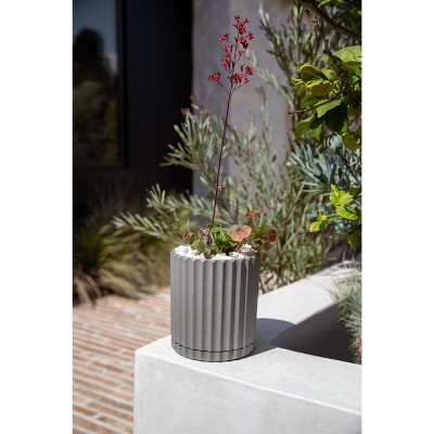 Grey Fluted 6" Plastic-Stone Composite Planter Set
