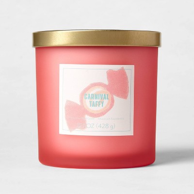 15oz Lidded Glass Jar 3-Wick Candle Taffy Graphic Label Carnival Taffy Pink - Opalhouse™