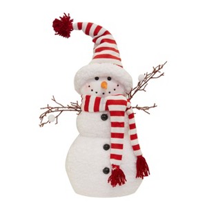 Season's Designs 20" Standing Snowman with Branch Arms in Red Scarf and Hat Christmas Decor for Indoor Use, Multicolored Plastic Tabletop Decoration - 1 of 1