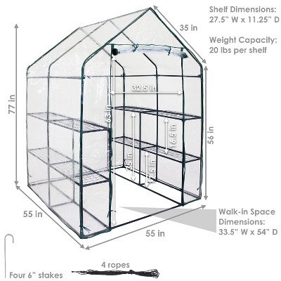 Clear PVC Walk-In Greenhouse with 4 Steel Shelves