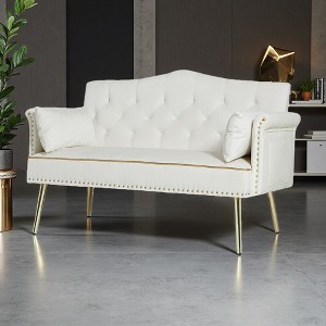 2-Seater Velvet Sofa with Tufted Back & Foam Cushion - 1 of 4