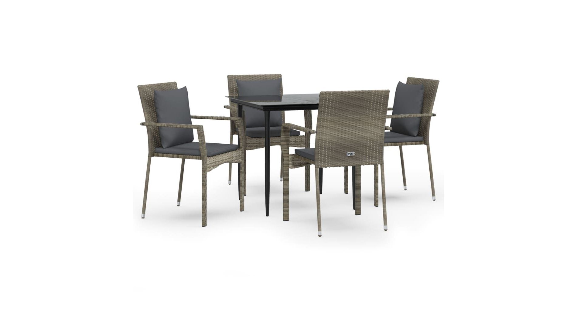 vidaXL Patio Dining Set Outdoor Rattan Wicker Table and Chair Set for Porch - Gray 31.5" Table Length 4 Piece