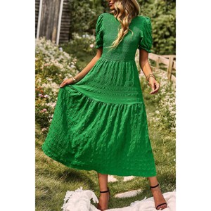 Women's Summer Crew Neck Short Sleeve Smocked Midi Dress Casual Elastic Waist Tiered A Line Flowy Maxi Dress - 1 of 4