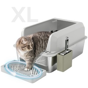 PawHut Stainless Steel Litter Box, Metal Litter Box High Sided, Anti-Urine Leakage, Non-Sticky, with Metal Scoop & Scoop Holder, 24" x 16" x 11" - 1 of 4