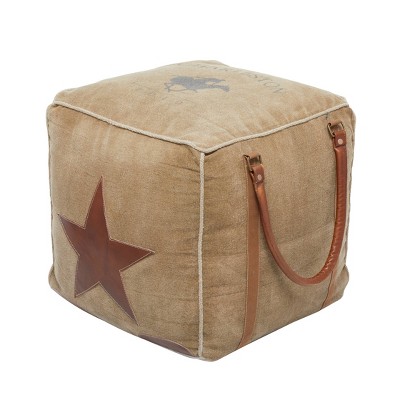 Rustic Leather and Canvas Foot Stool Ottoman - Olivia & May