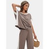 EXLURA Womens Summer 2 Piece Outfits Color Block Short Sleeve Tops Tracksuit Wide Leg Pants Matching Set Lounge Sets 2025 - 3 of 4
