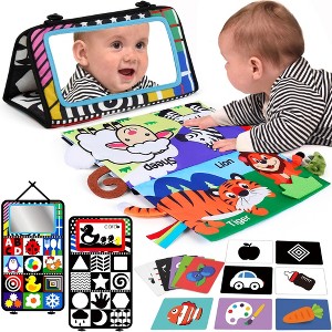 LotFancy Baby Tummy Time Mirror Toys, Crinkle Cloth Book Black and White High Contrast Infants Toys - 1 of 4