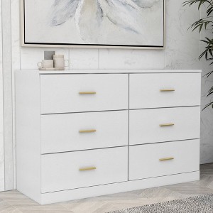 CAVINAS 6 Drawers Dresser for Bedroom,Modern Dresser with Golden Handles for Kids Room,Living Room,Entry and Hallway,White/Black - 1 of 4