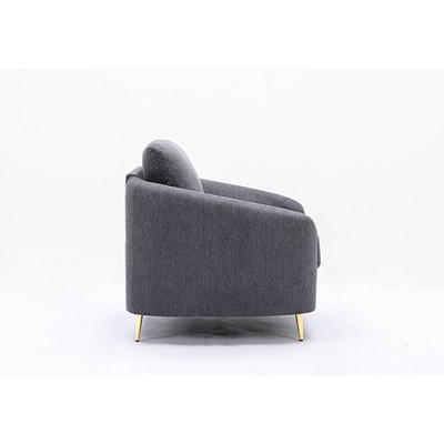 Yuina Gray Leather and Wood Accent Chair with Metal Legs