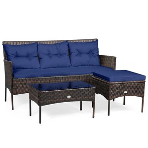 Tangkula Set of 3 3-Seat Sofa Cushioned Table Rattan Furniture Set Garden Patio - 1 of 4