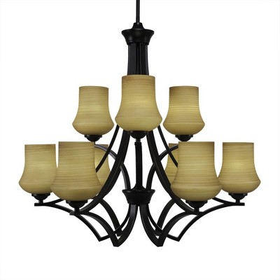 Toltec Lighting Zilo 9 - Light Chandelier in  Matte Black with 5.5" Zilo Cayenne Linen  Shade