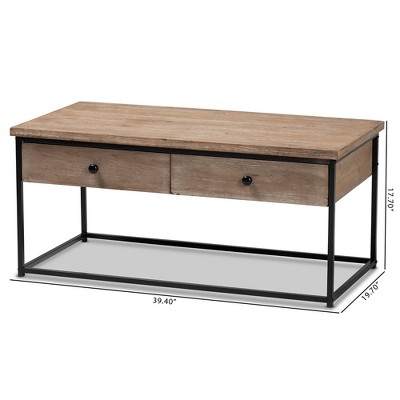 Roderick Fir Wood and Metal Rectangular Coffee Table with Storage