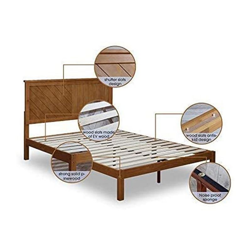 MUSEHOMEINC Solid Pinewood Unique Rustic Platform Bed with No Box Spring Needed, 2 Way Designed Headboard, and Wood Slat Support, King, 2 of 7