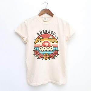Simply Sage Market Women's Embrace The Good Sunset Short Sleeve Garment Dyed Tee - 1 of 4