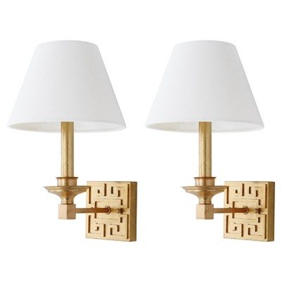 (Set of 2) 15" Elvira Greek Key Wall Sconce Gold - Safavieh