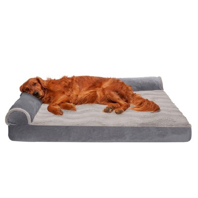 FurHaven Wave Fur & Velvet Deluxe Chaise Lounge Cooling Gel Foam Sofa-Style Dog Bed