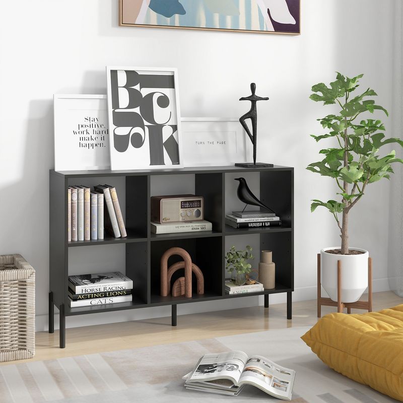 Costway 6 Cube Storage Shelf Organizer Bookcase Square Cubby Cabinet Bedroom Black/White, 2 of 11