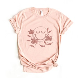 S.W.Smiley Pink Flowers Outline - Women's Short Sleeve Graphic T-Shirt - 1 of 4