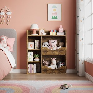 3-Tier Toy Storage Organizer, 36" Height Kids Bookshelf with 5 Cube Double-Side Display & Top Shelf, for Kids Room, Bedroom, Nursery - 1 of 4