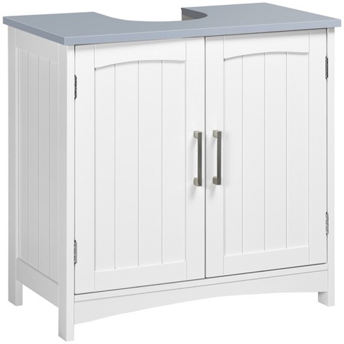 kleankin Pedestal Under Sink Cabinet with Double Doors, Modern Bathroom  Vanity Unit, Storage Cupboard with Adjustable Shelves, White
