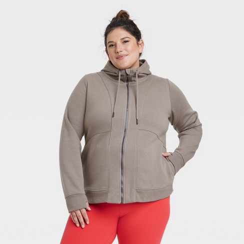 Women's Fleece Full Zip Hoodie - All In Motion™ Gray 1x : Target