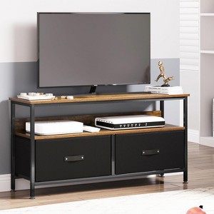 Modern TV Stand with Dual Fabric Drawers & Metal Frame - Holds Up to 55" TV, Waterproof Top & Adjustable Feet - Media Console for Living Room - 1 of 4