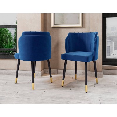Royal Blue Velvet Upholstered Dining Chair with Gold Trim