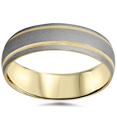 Pompeii3 Mens 6mm 14K Gold Two Tone Brushed Wedding Band