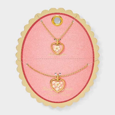 Valentine's Day 14K Gold Dipped Floral Heart Shape Pendant Necklace Set 2pc - Gold