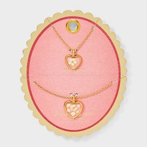 14K Gold Dipped Floral Heart Shape Pendant Necklace Set 2pc - 1 of 4