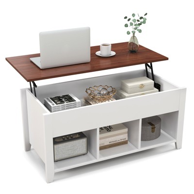 Costway Lift Top Coffee Table w/ Hidden Compartment and Storage Shelves Modern Furniture