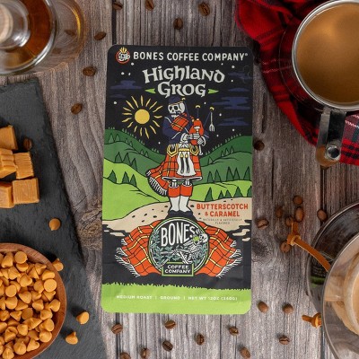 Bones Coffee Company Highland Grog Butterscotch Caramel and Rum Flavor Medium Roast Ground Coffee - 12oz