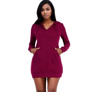 Slickblue Women's French Terry Hoodie Mini Dress, Long Sleeve Pullover Style, Casual Fit, 7 Color Options, Size S-L - 1 of 4