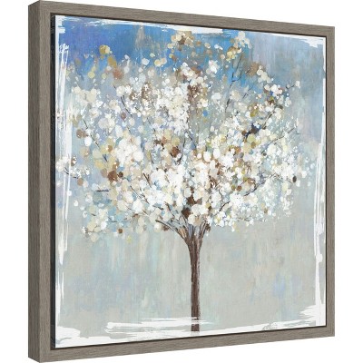 Winter Still Tree Framed Canvas Wall Art in Sylvie Greywash