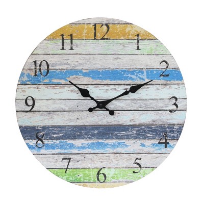 14" Round Wooden Wall Clock Blue/White - Stonebriar Collection