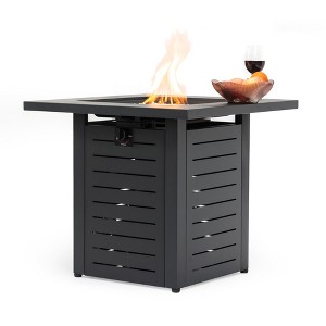 28" Propane Gas Fire Pit Table, 50000 BTU Square Outdoor Steel Fire Pit, Patio Deck Garden Backyard Tabletop Fireplace with Lid, Black - 1 of 4
