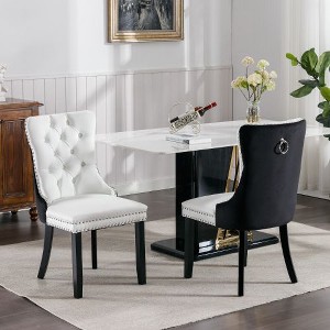 Kumasinova Modern PU & Velvet Upholstered Dining Chairs, Set of 2 High-end Tufted Solid Wood Frame Kitchen Chairs with Decorative Nailhead Trim - 1 of 4