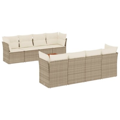vidaXL Garden Sofa Set Beige PE rattan Large Adjustable Feet