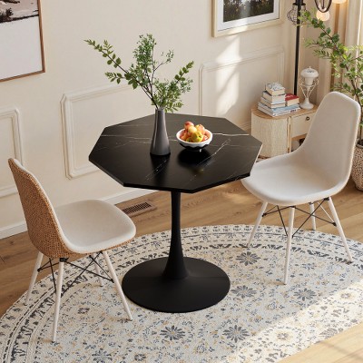 NicBex 32" Modern Round Dining Table with Printed White Marble Table Top, End Table for 4, Leisure Coffee Table for Dining Room, Living Room